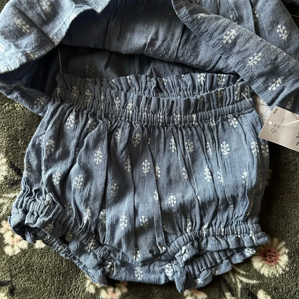 Blue with White Floral Baby Top & Bloomers Set